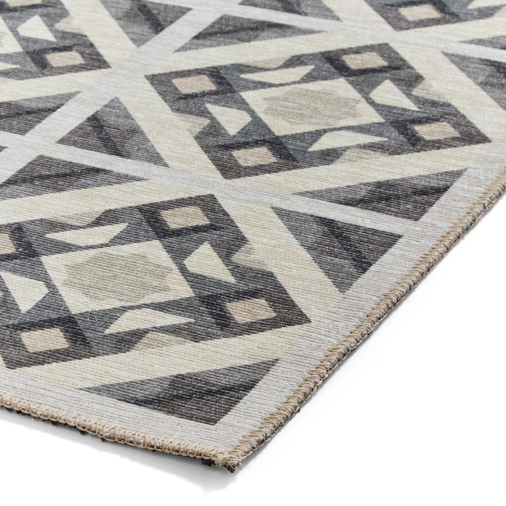 Victoria H1187 Modern Geometric Washable Rugs In Grey Beige